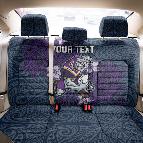 Personalised Melbourne Storm Back Car Seat Cover Polynesian Tribal Pattern With Rugby Storm Man Mascot Art