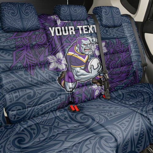Personalised Melbourne Storm Back Car Seat Cover Polynesian Tribal Pattern With Rugby Storm Man Mascot Art
