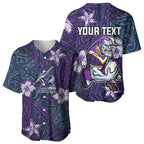 Personalised Melbourne Storm Baseball Jersey Polynesian Tribal Pattern With Rugby Storm Man Mascot Art