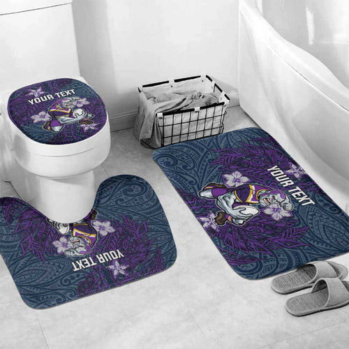 Personalised Melbourne Storm Bathroom Set Polynesian Tribal Pattern With Rugby Storm Man Mascot Art