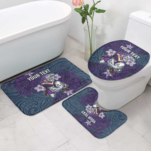 Personalised Melbourne Storm Bathroom Set Polynesian Tribal Pattern With Rugby Storm Man Mascot Art