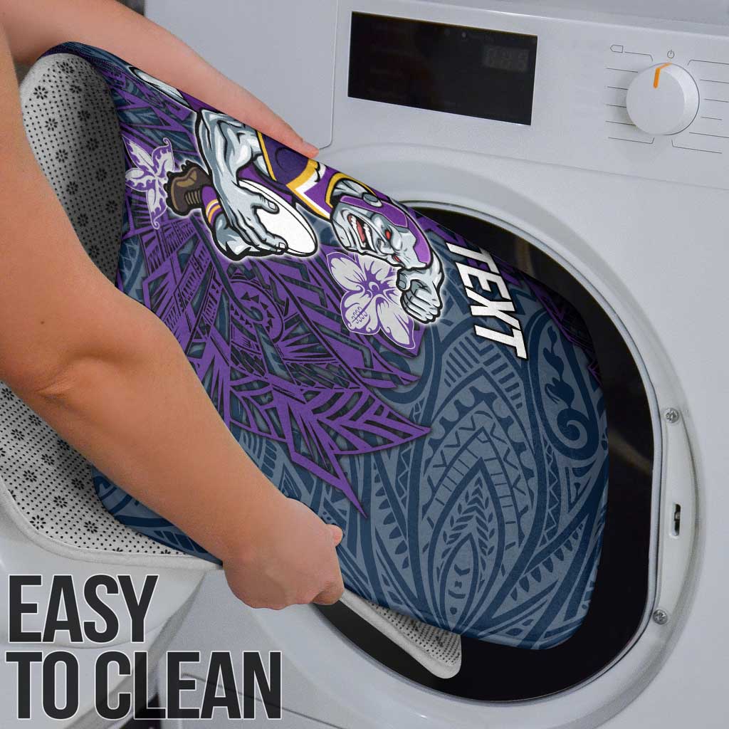 Personalised Melbourne Storm Bathroom Set Polynesian Tribal Pattern With Rugby Storm Man Mascot Art