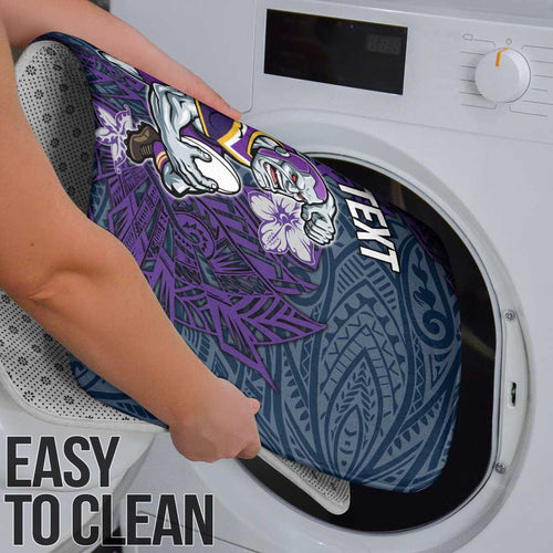 Personalised Melbourne Storm Bathroom Set Polynesian Tribal Pattern With Rugby Storm Man Mascot Art