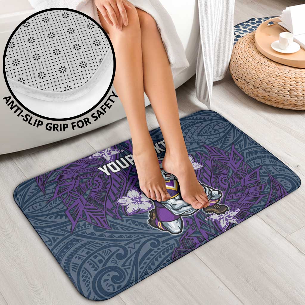 Personalised Melbourne Storm Bathroom Set Polynesian Tribal Pattern With Rugby Storm Man Mascot Art