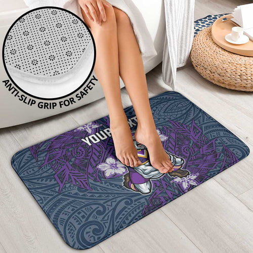 Personalised Melbourne Storm Bathroom Set Polynesian Tribal Pattern With Rugby Storm Man Mascot Art