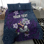 Personalised Melbourne Storm Bedding Set Polynesian Tribal Pattern With Rugby Storm Man Mascot Art
