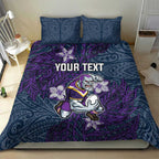 Personalised Melbourne Storm Bedding Set Polynesian Tribal Pattern With Rugby Storm Man Mascot Art