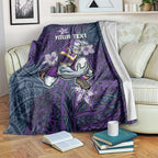 Personalised Melbourne Storm Blanket Polynesian Tribal Pattern With Rugby Storm Man Mascot Art