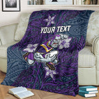 Personalised Melbourne Storm Blanket Polynesian Tribal Pattern With Rugby Storm Man Mascot Art