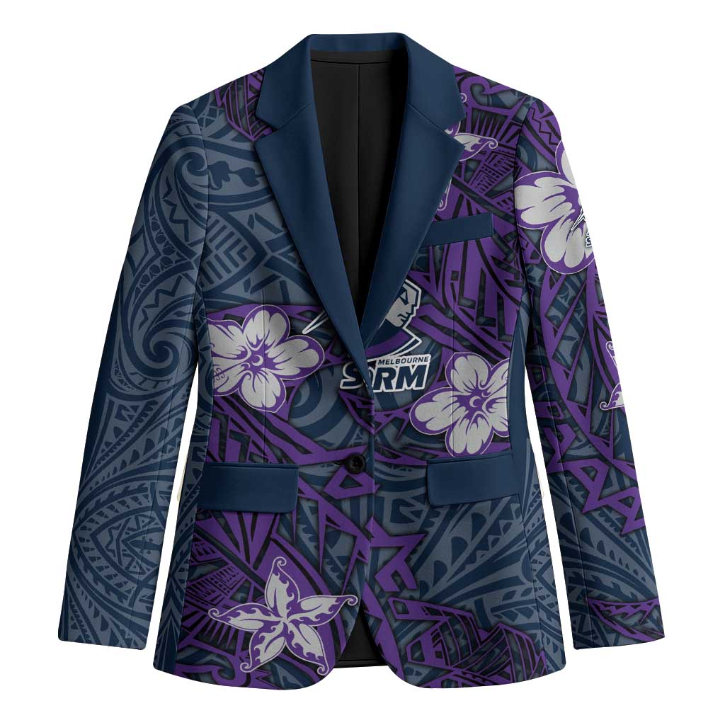 Personalised Melbourne Storm Blazer Polynesian Tribal Pattern With Rugby Storm Man Mascot Art