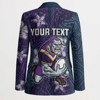Personalised Melbourne Storm Blazer Polynesian Tribal Pattern With Rugby Storm Man Mascot Art