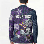 Personalised Melbourne Storm Blazer Polynesian Tribal Pattern With Rugby Storm Man Mascot Art