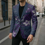 Personalised Melbourne Storm Blazer Polynesian Tribal Pattern With Rugby Storm Man Mascot Art