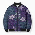 Personalised Melbourne Storm Bomber Puffer Jacket Polynesian Tribal Pattern With Rugby Storm Man Mascot Art