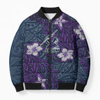 Personalised Melbourne Storm Bomber Puffer Jacket Polynesian Tribal Pattern With Rugby Storm Man Mascot Art