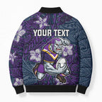 Personalised Melbourne Storm Bomber Puffer Jacket Polynesian Tribal Pattern With Rugby Storm Man Mascot Art