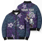 Personalised Melbourne Storm Bomber Puffer Jacket Polynesian Tribal Pattern With Rugby Storm Man Mascot Art