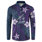 Personalised Melbourne Storm Button Sweatshirt Polynesian Tribal Pattern With Rugby Storm Man Mascot Art