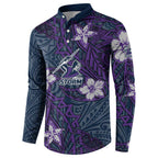 Personalised Melbourne Storm Button Sweatshirt Polynesian Tribal Pattern With Rugby Storm Man Mascot Art