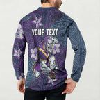 Personalised Melbourne Storm Button Sweatshirt Polynesian Tribal Pattern With Rugby Storm Man Mascot Art