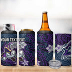 Personalised Melbourne Storm 4 in 1 Can Cooler Tumbler Polynesian Tribal Pattern With Rugby Storm Man Mascot Art