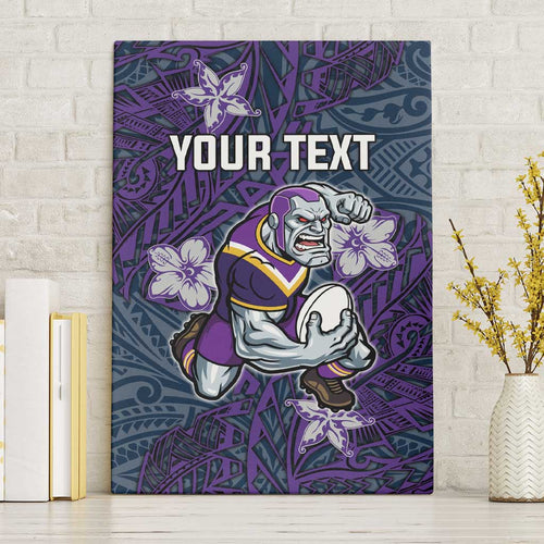Personalised Melbourne Storm Canvas Wall Art Polynesian Tribal Pattern With Rugby Storm Man Mascot Art