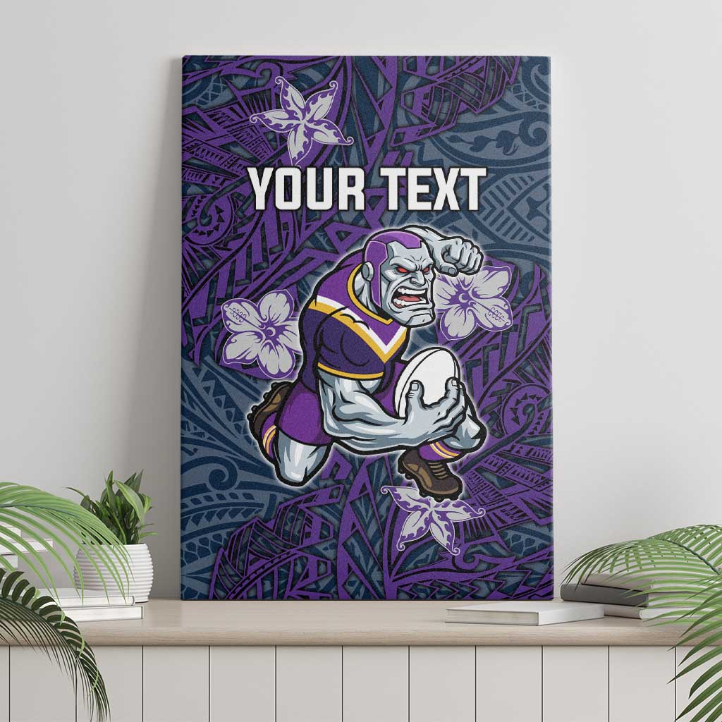 Personalised Melbourne Storm Canvas Wall Art Polynesian Tribal Pattern With Rugby Storm Man Mascot Art