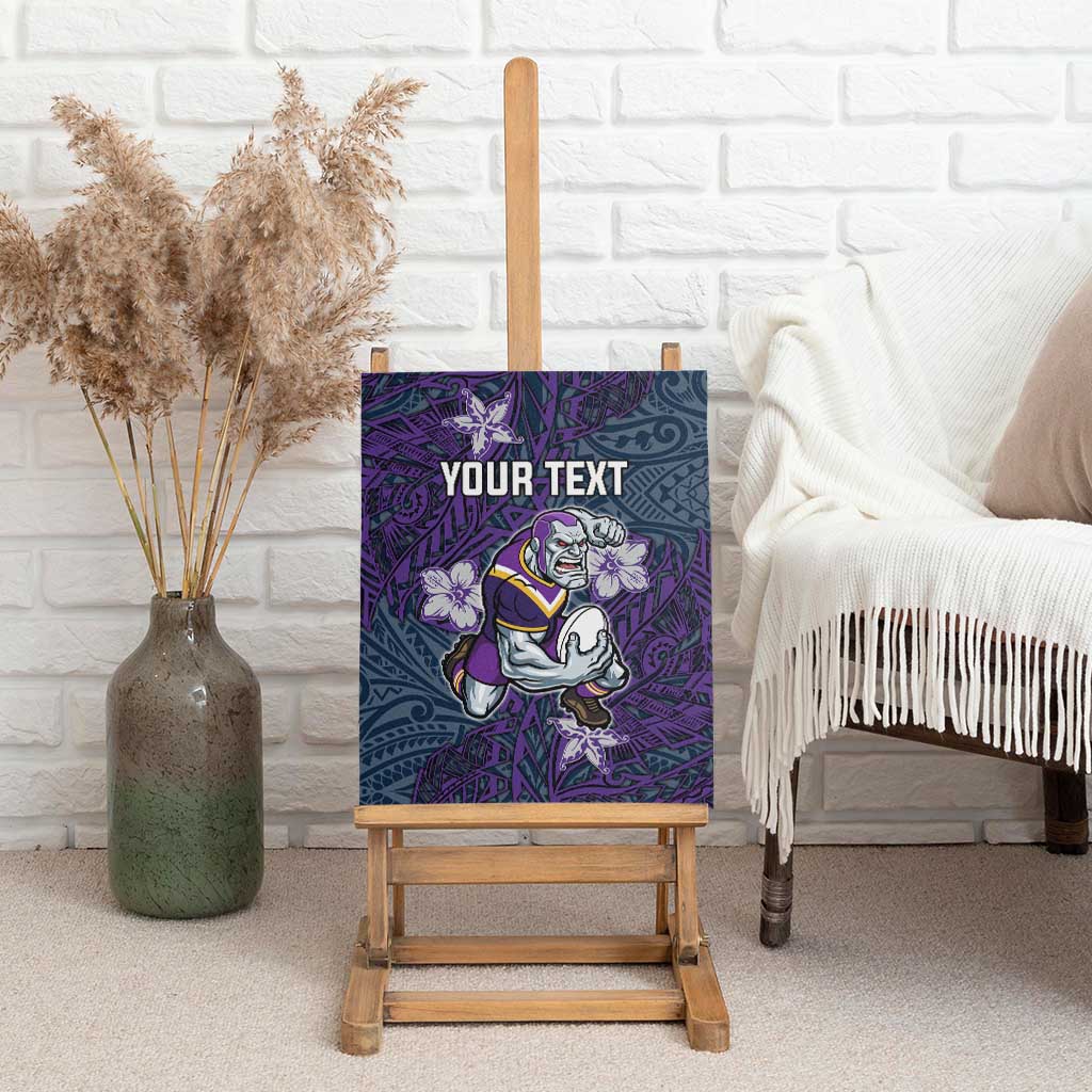 Personalised Melbourne Storm Canvas Wall Art Polynesian Tribal Pattern With Rugby Storm Man Mascot Art
