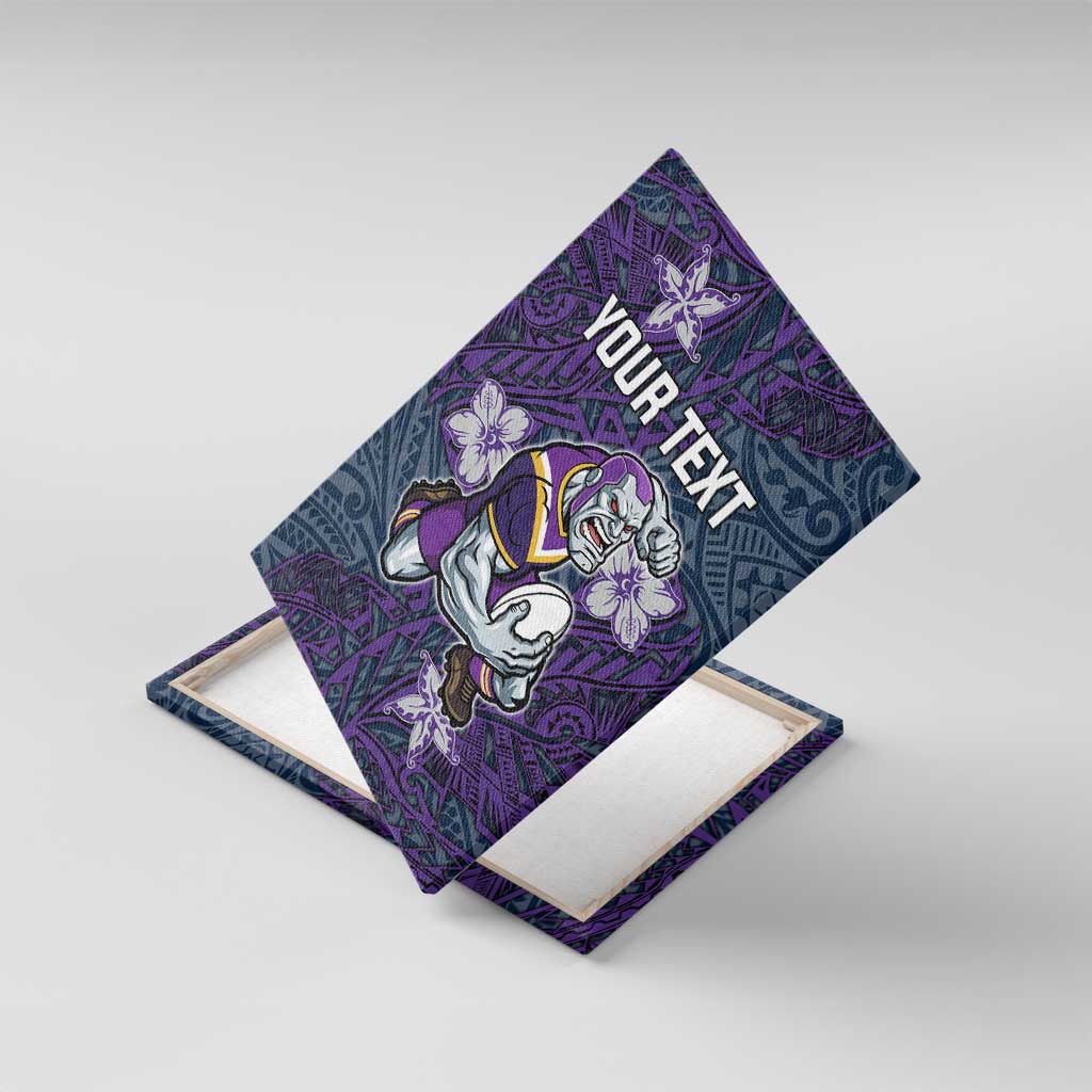 Personalised Melbourne Storm Canvas Wall Art Polynesian Tribal Pattern With Rugby Storm Man Mascot Art