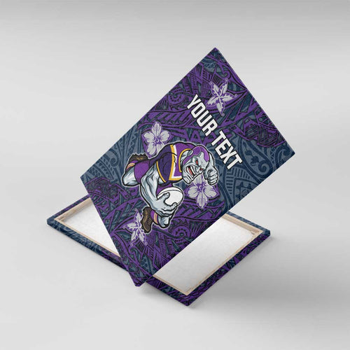 Personalised Melbourne Storm Canvas Wall Art Polynesian Tribal Pattern With Rugby Storm Man Mascot Art