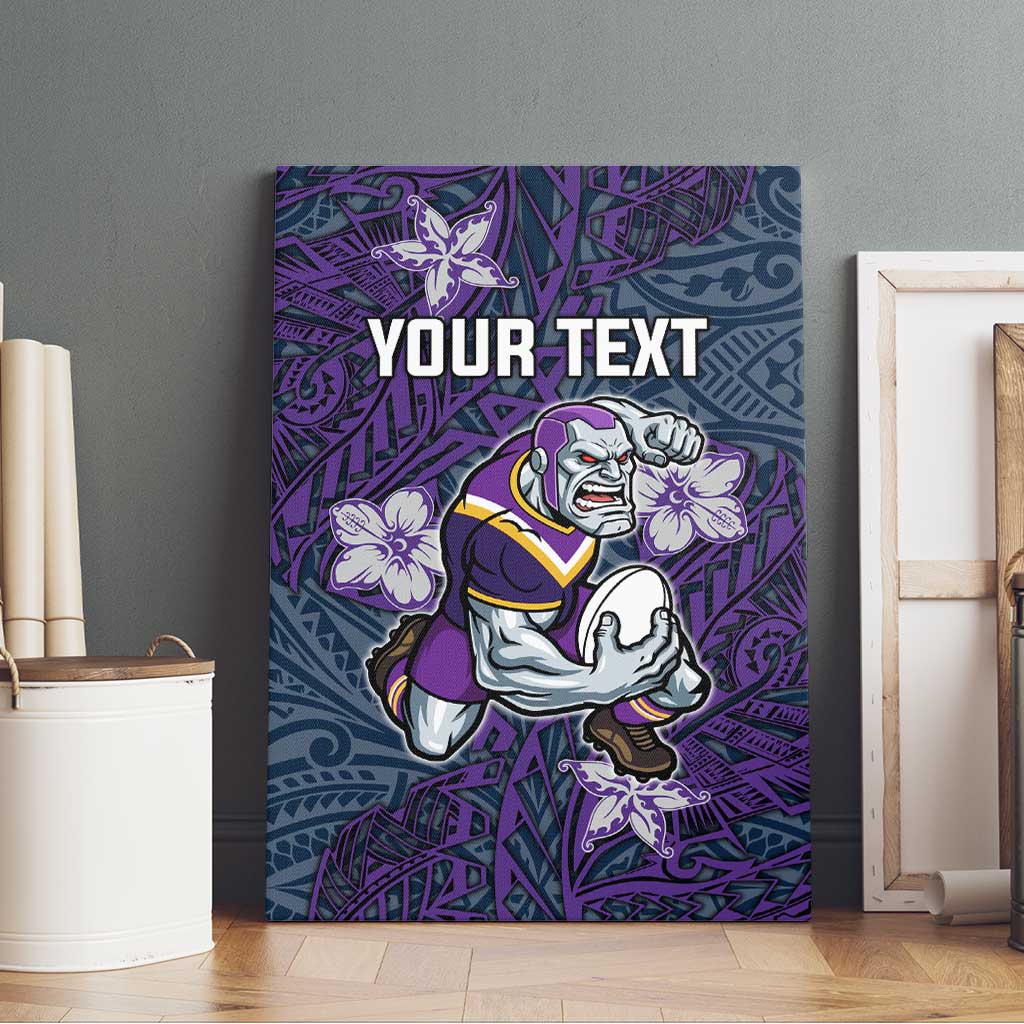 Personalised Melbourne Storm Canvas Wall Art Polynesian Tribal Pattern With Rugby Storm Man Mascot Art