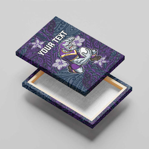 Personalised Melbourne Storm Canvas Wall Art Polynesian Tribal Pattern With Rugby Storm Man Mascot Art