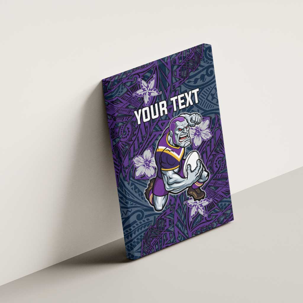 Personalised Melbourne Storm Canvas Wall Art Polynesian Tribal Pattern With Rugby Storm Man Mascot Art