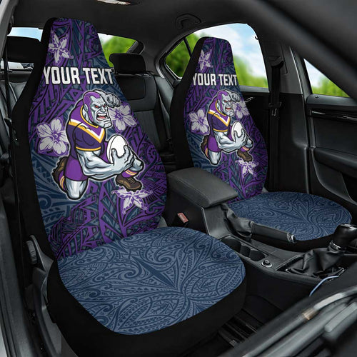 Personalised Melbourne Storm Car Seat Cover Polynesian Tribal Pattern With Rugby Storm Man Mascot Art