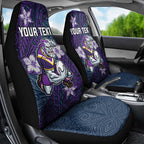 Personalised Melbourne Storm Car Seat Cover Polynesian Tribal Pattern With Rugby Storm Man Mascot Art
