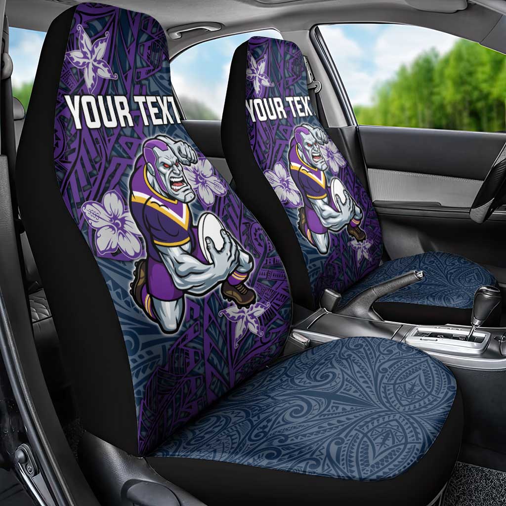 Personalised Melbourne Storm Car Seat Cover Polynesian Tribal Pattern With Rugby Storm Man Mascot Art