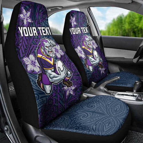 Personalised Melbourne Storm Car Seat Cover Polynesian Tribal Pattern With Rugby Storm Man Mascot Art