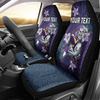 Personalised Melbourne Storm Car Seat Cover Polynesian Tribal Pattern With Rugby Storm Man Mascot Art
