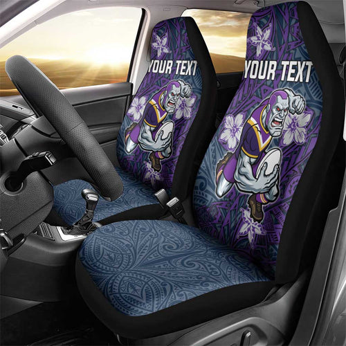Personalised Melbourne Storm Car Seat Cover Polynesian Tribal Pattern With Rugby Storm Man Mascot Art