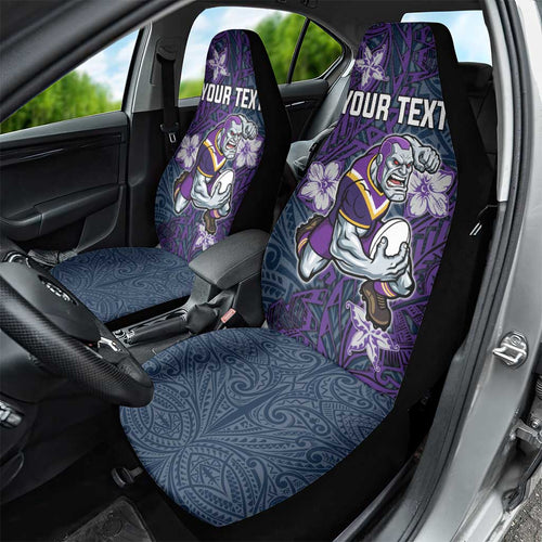 Personalised Melbourne Storm Car Seat Cover Polynesian Tribal Pattern With Rugby Storm Man Mascot Art