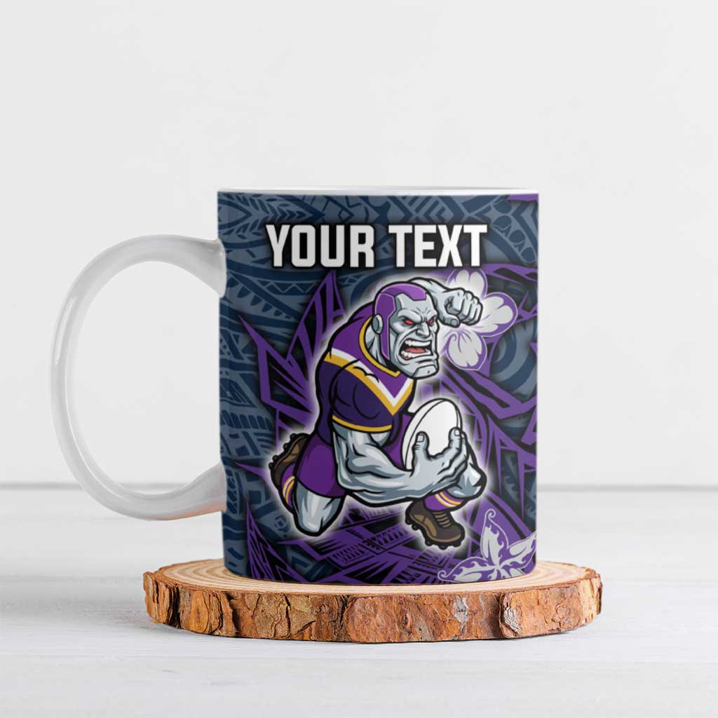 Personalised Melbourne Storm Ceramic Mug Polynesian Tribal Pattern With Rugby Storm Man Mascot Art