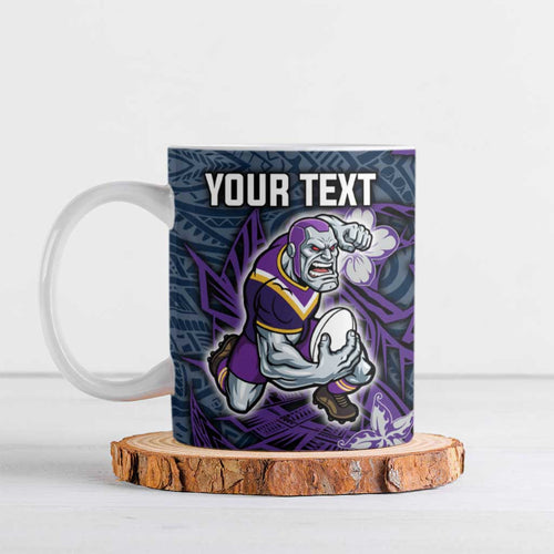 Personalised Melbourne Storm Ceramic Mug Polynesian Tribal Pattern With Rugby Storm Man Mascot Art