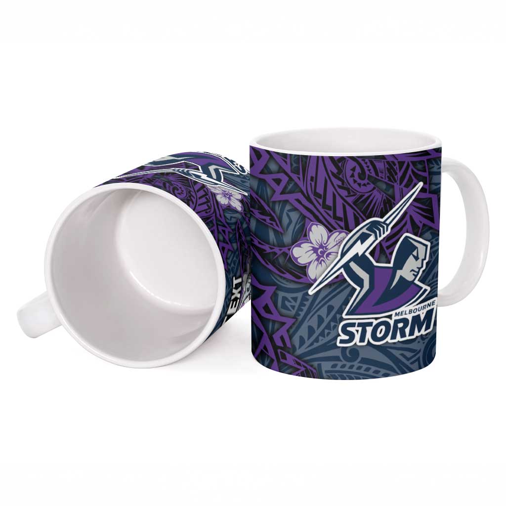 Personalised Melbourne Storm Ceramic Mug Polynesian Tribal Pattern With Rugby Storm Man Mascot Art