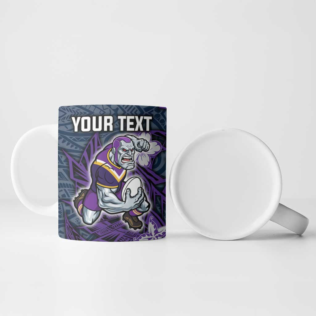 Personalised Melbourne Storm Ceramic Mug Polynesian Tribal Pattern With Rugby Storm Man Mascot Art