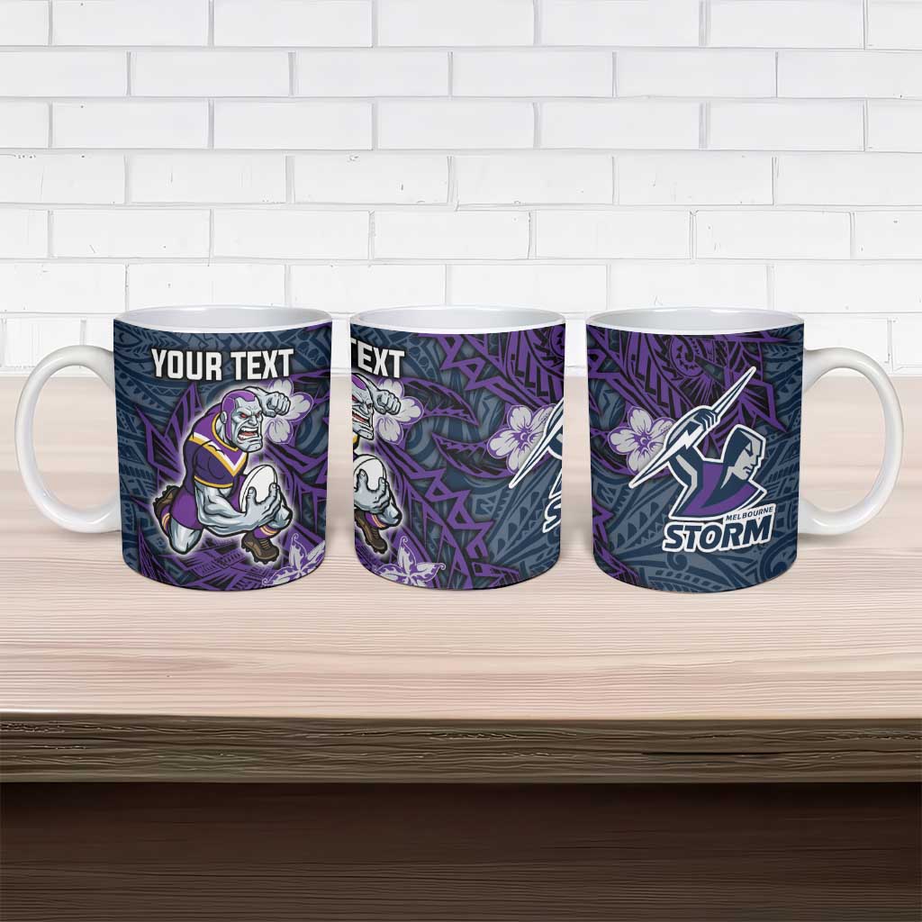 Personalised Melbourne Storm Ceramic Mug Polynesian Tribal Pattern With Rugby Storm Man Mascot Art