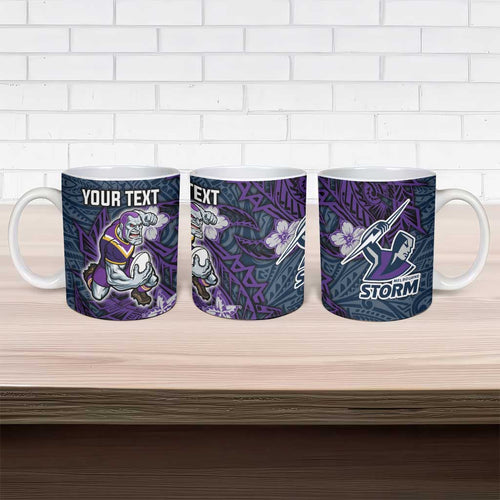Personalised Melbourne Storm Ceramic Mug Polynesian Tribal Pattern With Rugby Storm Man Mascot Art