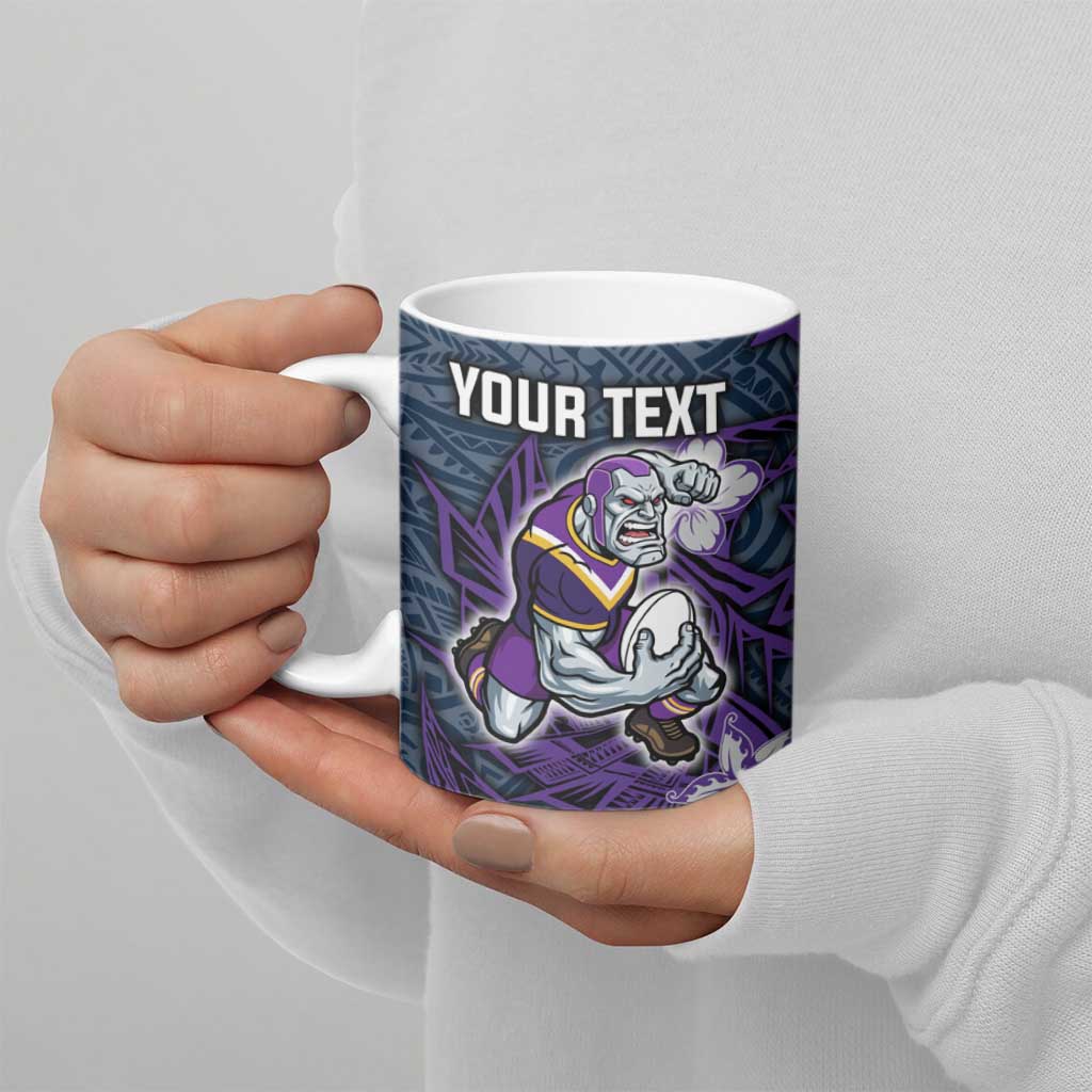 Personalised Melbourne Storm Ceramic Mug Polynesian Tribal Pattern With Rugby Storm Man Mascot Art