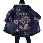 Personalised Melbourne Storm Cloak Polynesian Tribal Pattern With Rugby Storm Man Mascot Art