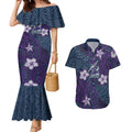 Personalised Melbourne Storm Couples Matching Mermaid Dress and Hawaiian Shirt Polynesian Tribal Pattern With Rugby Storm Man Mascot Art