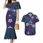 Personalised Melbourne Storm Couples Matching Mermaid Dress and Hawaiian Shirt Polynesian Tribal Pattern With Rugby Storm Man Mascot Art